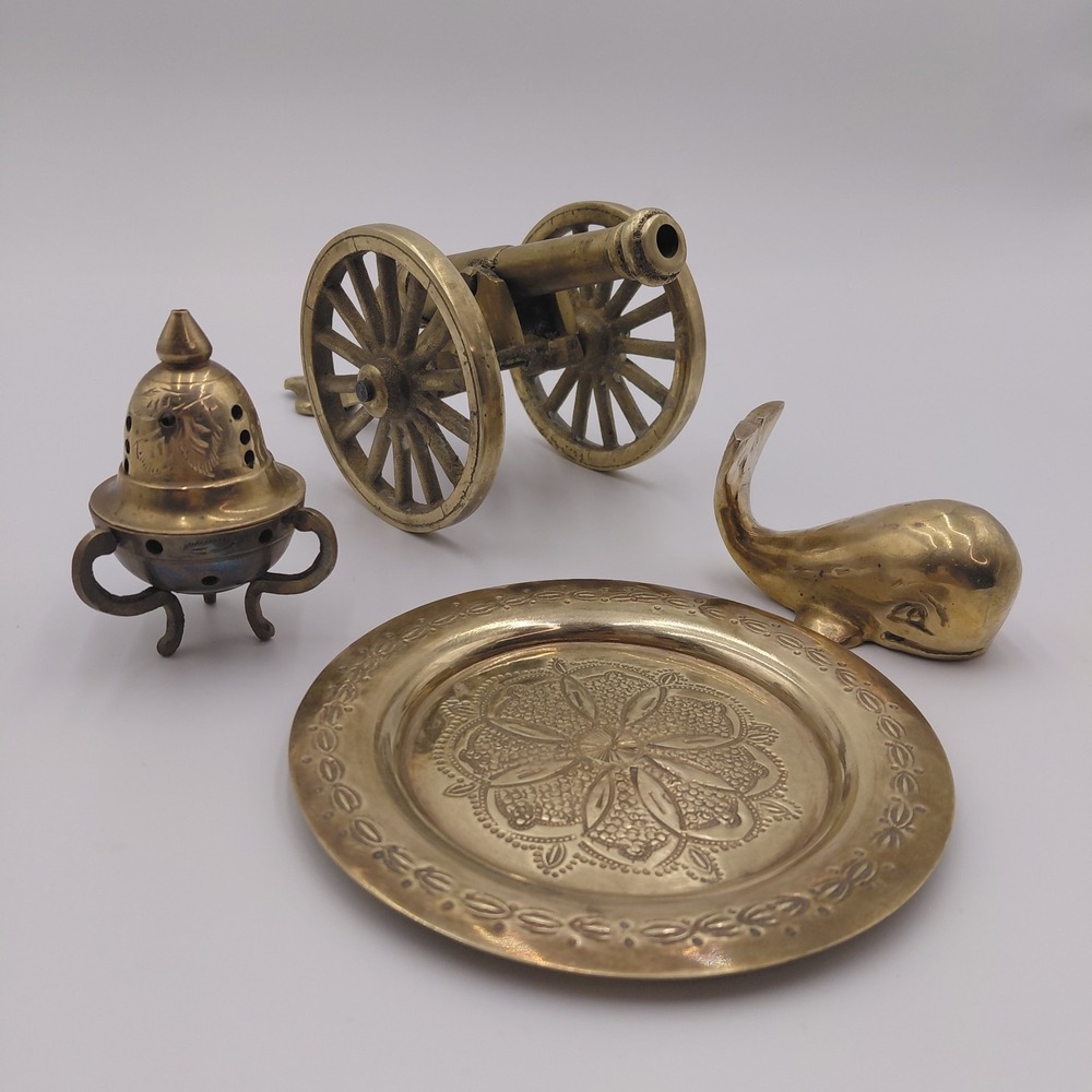 Brass Lot Canon Whale Paperweight Hollywood Regency Law Office Decor Man Cave